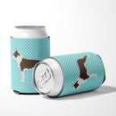 Boston Terrier Checkerboard Blue Can or Bottle Hugger BB3744CC