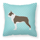 Boston Terrier Checkerboard Blue Fabric Decorative Pillow BB3744PW1818