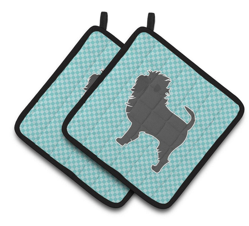 Affenpinscher Checkerboard Blue Pair of Pot Holders BB3748PTHD