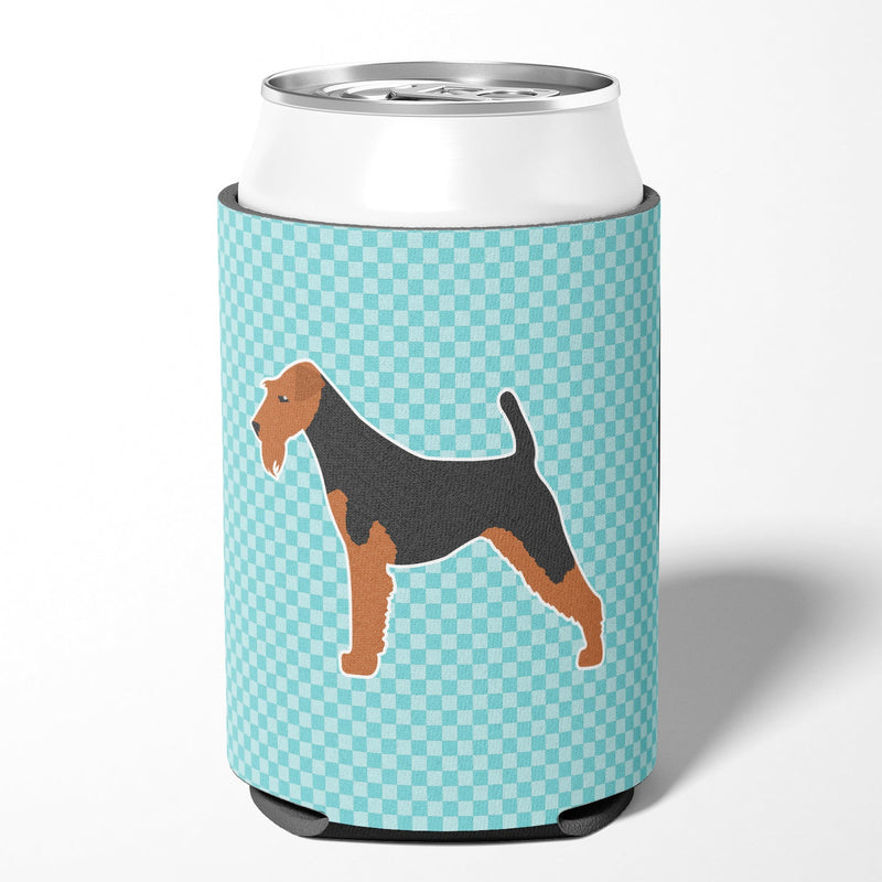 Airedale Terrier Checkerboard Blue Can or Bottle Hugger BB3757CC