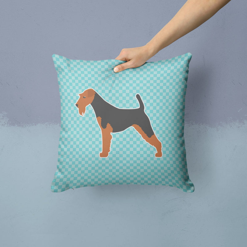 Airedale Terrier Checkerboard Blue Fabric Decorative Pillow BB3757PW1414