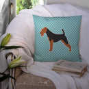 Airedale Terrier Checkerboard Blue Throw Pillow - 14x14 Decorative Pillow – Art for Your Home & Patio BB3757PW1414
