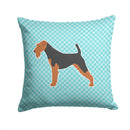 Airedale Terrier Checkerboard Blue Throw Pillow - 14x14 Decorative Pillow – Art for Your Home & Patio BB3757PW1414