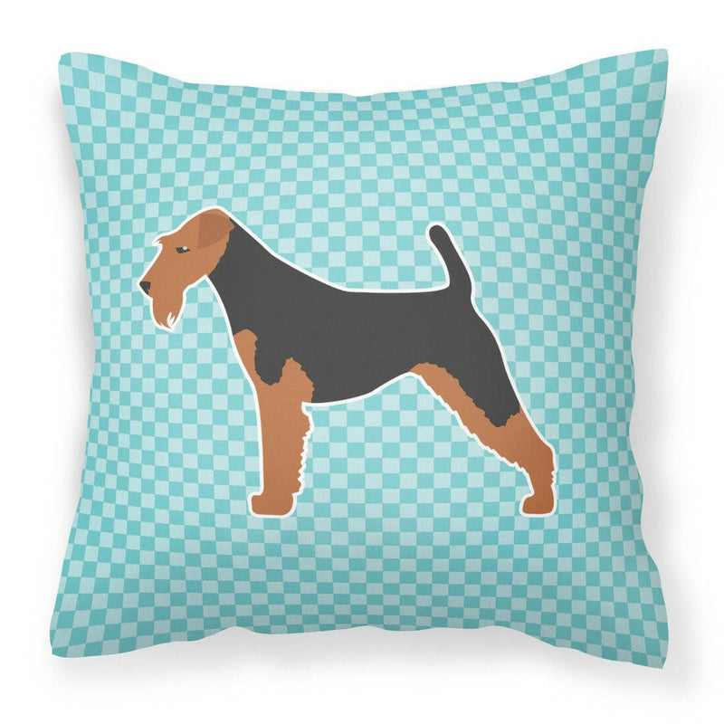 Airedale Terrier Checkerboard Blue Fabric Decorative Pillow BB3757PW1818