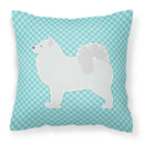Samoyed Checkerboard Blue Decorative Throw Pillow 18x18 Indoor Outdoor Accent Cushion, Fabric Cover with Insert for Sofa, Bed, Porch & Living Room