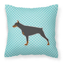 Doberman Pinscher Checkerboard Blue Decorative Throw Pillow 18x18 Indoor Outdoor Accent Cushion, Fabric Cover with Insert for Sofa, Bed, Porch & Living Room