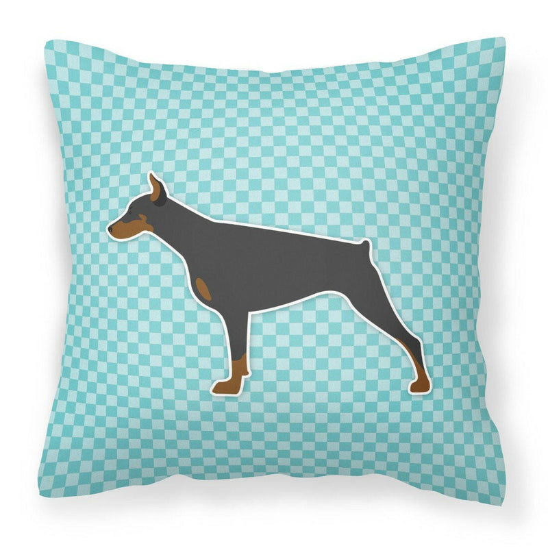 Doberman Pinscher Checkerboard Blue Fabric Decorative Pillow BB3760PW1818