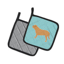 Dogue de Bordeaux Checkerboard Blue Pot Holder Set of 2 Heat Resistant Quilted Hot Pads 7.5 x 7.5 Inch, Insulated Kitchen Trivets for Cooking & Baking