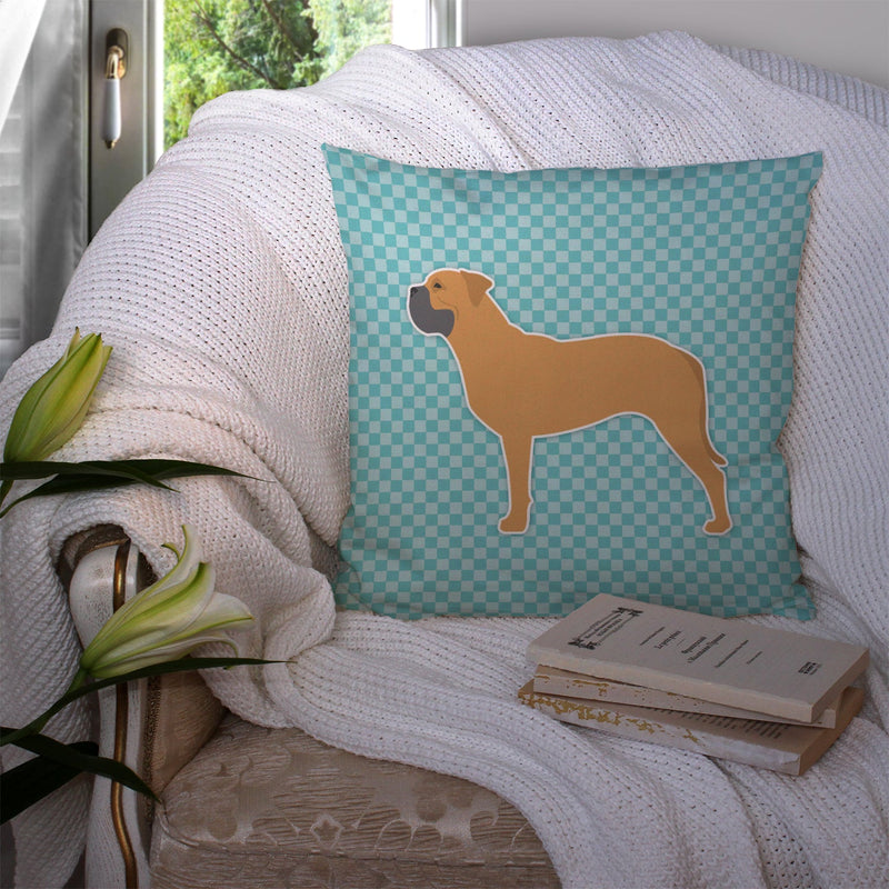 Bullmastiff Checkerboard Blue Fabric Decorative Pillow BB3771PW1414