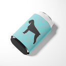 Giant Schnauzer Checkerboard Blue Can or Bottle Hugger Cooler Sleeve for Standard 12 oz Cans, Insulated Foam Beer & Soda Can Hugger Reusable