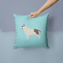 Bull Terrier Checkerboard Blue Decorative Throw Pillow 14x14 Indoor Outdoor Accent Cushion, Fabric Cover with Insert for Sofa, Bed, Porch & Living Room