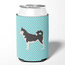 Siberian Husky Checkerboard Blue Can or Bottle Hugger Cooler Sleeve for Standard 12 oz Cans, Insulated Foam Beer & Soda Can Hugger Reusable