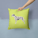 Dalmatian Checkerboard Green Decorative Throw Pillow 14x14 Indoor Outdoor Accent Cushion, Fabric Cover with Insert for Sofa, Bed, Porch & Living Room