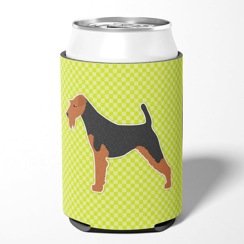 Welsh Terrier Checkerboard Green Can or Bottle Hugger BB3785CC