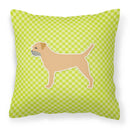 Border Terrier Checkerboard Green Fabric Decorative Pillow BB3789PW1818