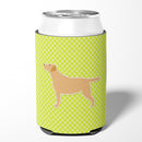 Yellow Labrador Retriever Checkerboard Green Can or Bottle Hugger Cooler Sleeve for Standard 12 oz Cans, Insulated Foam Beer & Soda Can Hugger Reusable