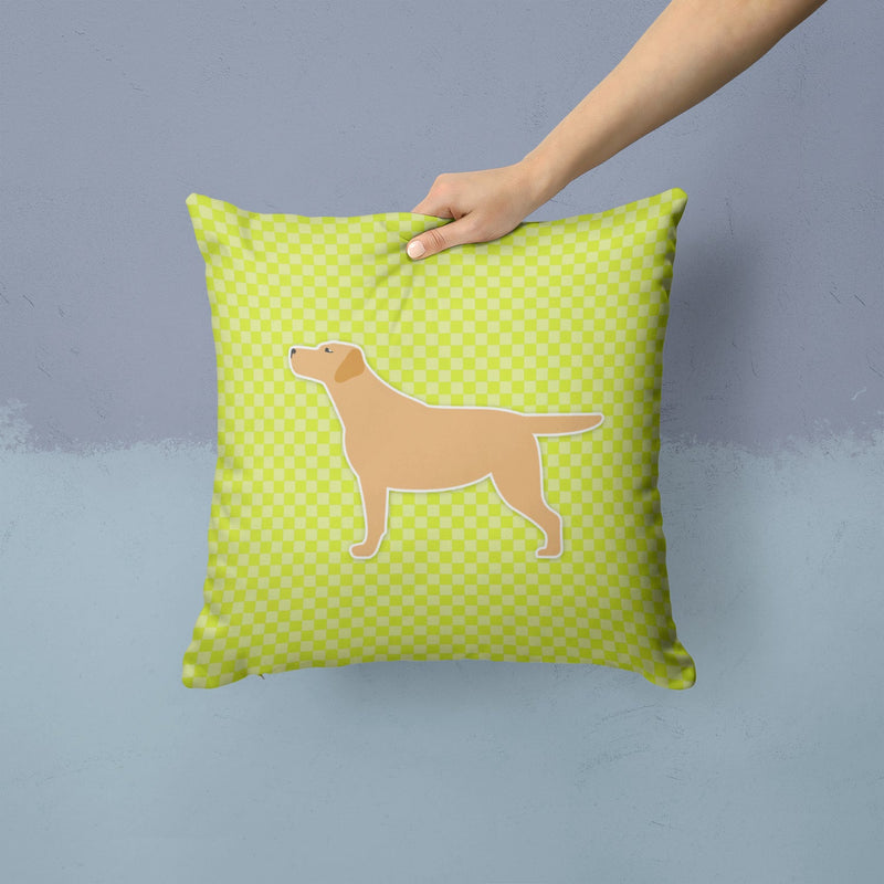 Yellow Labrador Retriever Checkerboard Green Fabric Decorative Pillow BB3797PW1414