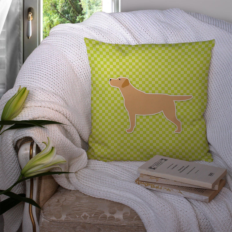 Yellow Labrador Retriever Checkerboard Green Fabric Decorative Pillow BB3797PW1414