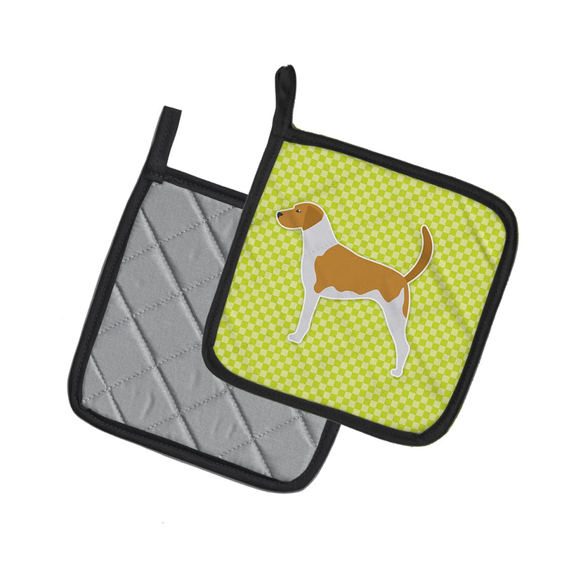American Foxhound Checkerboard Green Pot Holders - Set of 2 - Heat-Resistant Kitchen Essentials BB3798PTHD