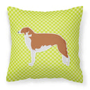 Borzoi Russian Greyhound Checkerboard Green Fabric Decorative Pillow BB3799PW1818