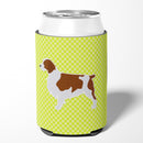 Welsh Springer Spaniel Checkerboard Green Can or Bottle Hugger Cooler Sleeve for Standard 12 oz Cans, Insulated Foam Beer & Soda Can Hugger Reusable
