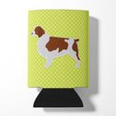 Welsh Springer Spaniel Checkerboard Green Can or Bottle Hugger Cooler Sleeve for Standard 12 oz Cans, Insulated Foam Beer & Soda Can Hugger Reusable