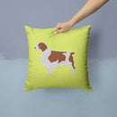 Welsh Springer Spaniel Checkerboard Green Decorative Throw Pillow 14x14 Indoor Outdoor Accent Cushion, Fabric Cover with Insert for Sofa, Bed, Porch & Living Room