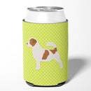 Jack Russell Terrier Checkerboard Green Can or Bottle Hugger Cooler Sleeve for Standard 12 oz Cans, Insulated Foam Beer & Soda Can Hugger Reusable