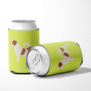 Jack Russell Terrier Checkerboard Green Can or Bottle Hugger Cooler Sleeve for Standard 12 oz Cans, Insulated Foam Beer & Soda Can Hugger Reusable