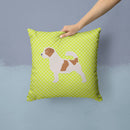 Jack Russell Terrier Checkerboard Green Decorative Throw Pillow 14x14 Indoor Outdoor Accent Cushion, Fabric Cover with Insert for Sofa, Bed, Porch & Living Room