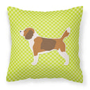 Beagle Checkerboard Green Decorative Throw Pillow 18x18 Indoor Outdoor Accent Cushion, Fabric Cover with Insert for Sofa, Bed, Porch & Living Room