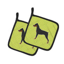 German Pinscher Checkerboard Green Pot Holder Set of 2 Heat Resistant Quilted Hot Pads 7.5 x 7.5 Inch, Insulated Kitchen Trivets for Cooking & Baking
