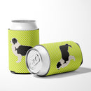 Black Border Collie Checkerboard Green Can or Bottle Hugger Cooler Sleeve for Standard 12 oz Cans, Insulated Foam Beer & Soda Can Hugger Reusable