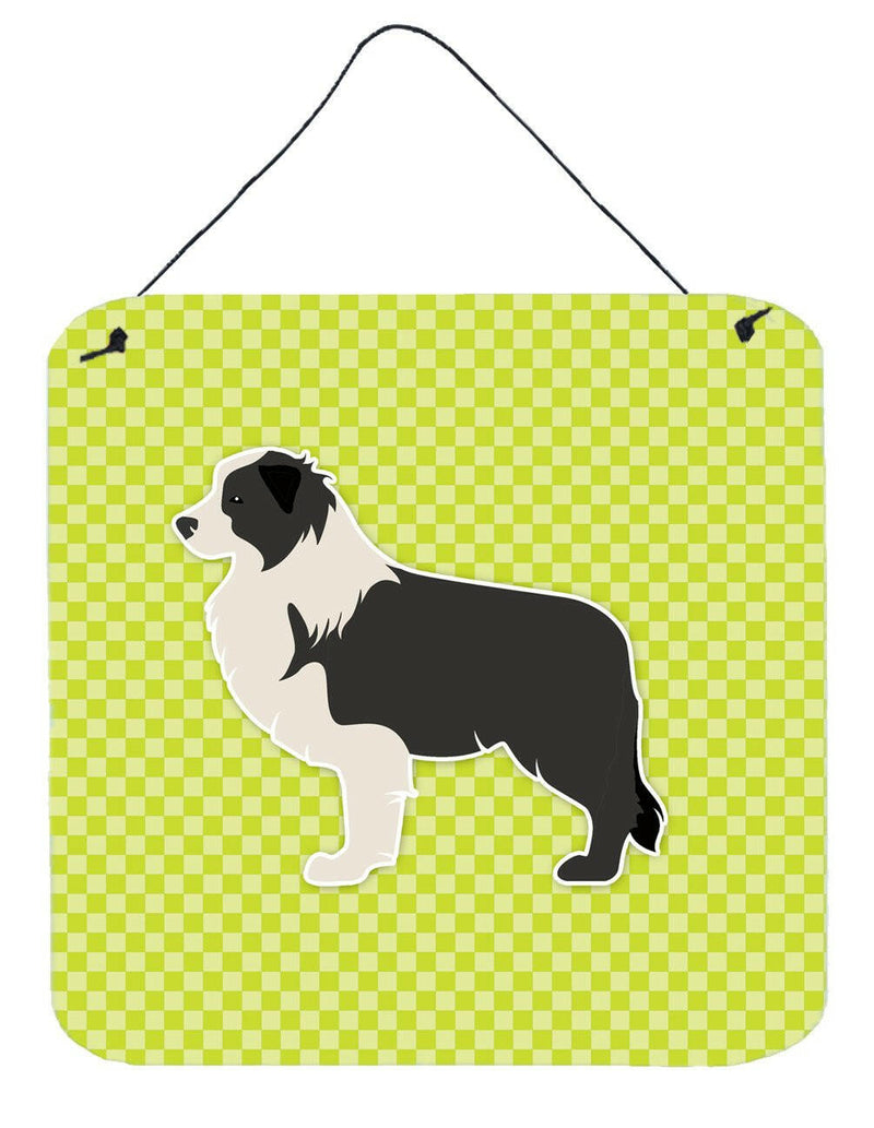 Black Border Collie Checkerboard Green Wall or Door Hanging Prints BB3823DS66