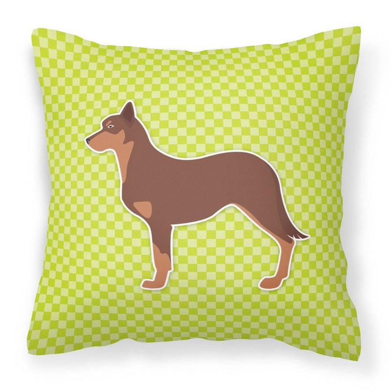 Australian Kelpie Dog Checkerboard Green Fabric Decorative Pillow BB3829PW1818