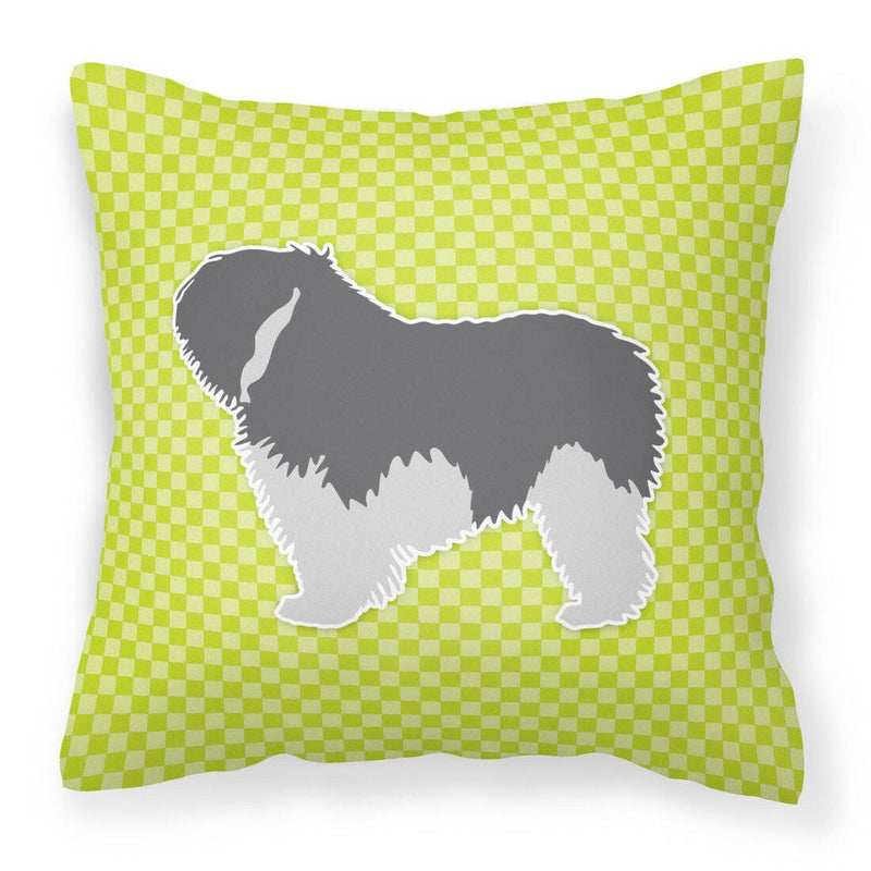 Polish Lowland Sheepdog Dog Checkerboard Green Fabric Decorative Pillow BB3832PW1818