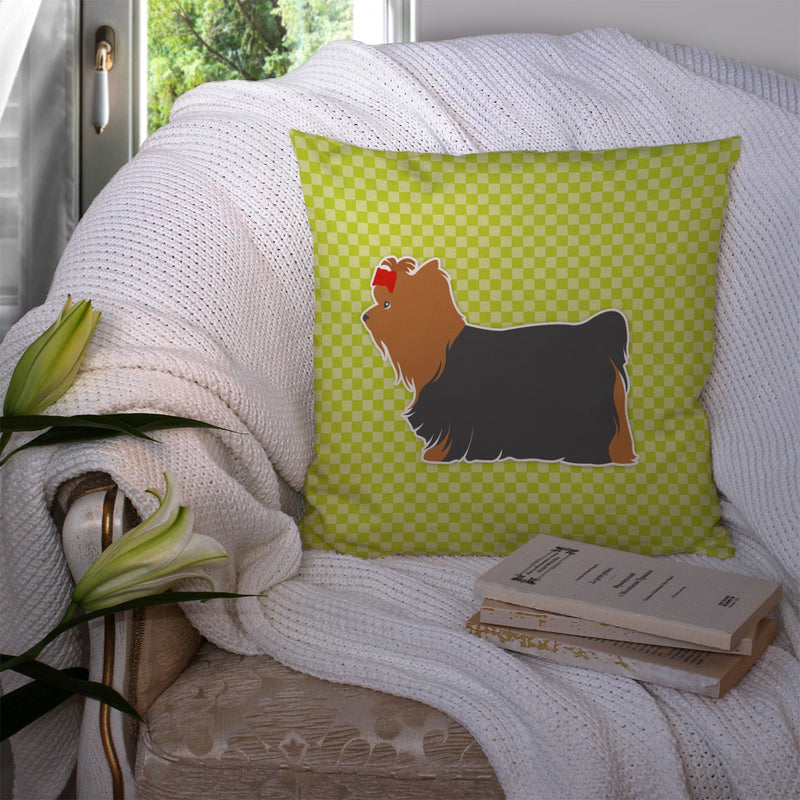 Yorkshire Terrier Yorkie Checkerboard Green Fabric Decorative Pillow BB3834PW1414