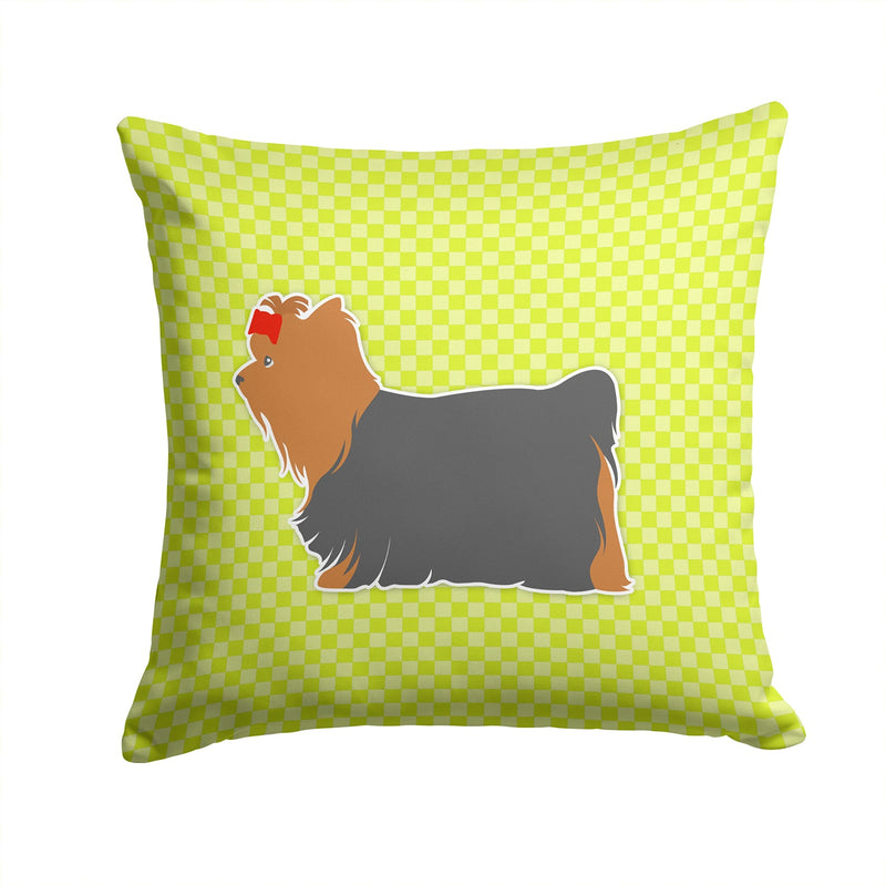 Yorkshire Terrier Yorkie Checkerboard Green Fabric Decorative Pillow BB3834PW1414