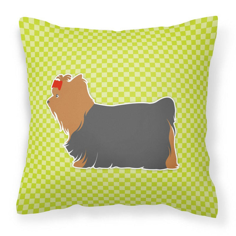 Yorkshire Terrier Yorkie Checkerboard Green Fabric Decorative Pillow BB3834PW1818