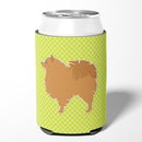 Pomeranian Checkerboard Green Can or Bottle Hugger Cooler Sleeve for Standard 12 oz Cans, Insulated Foam Beer & Soda Can Hugger Reusable