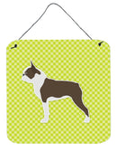 Boston Terrier Checkerboard Green Wall or Door Hanging Prints BB3844DS66