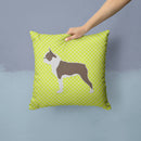 Boston Terrier Checkerboard Green Throw Pillow - 14x14 Decorative Pillow – Art for Your Home & Patio BB3844PW1414
