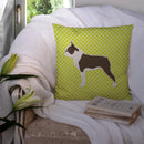 Boston Terrier Checkerboard Green Throw Pillow - 14x14 Decorative Pillow – Art for Your Home & Patio BB3844PW1414