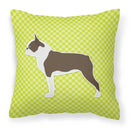 Boston Terrier Checkerboard Green Fabric Decorative Pillow BB3844PW1818