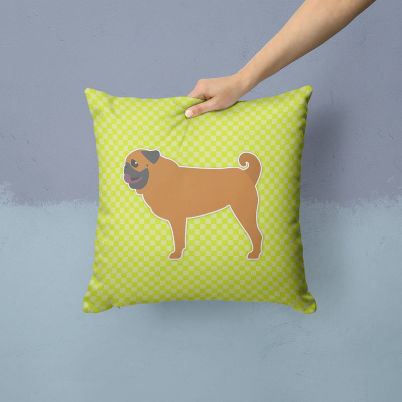 Pug Checkerboard Green Fabric Decorative Pillow BB3847PW1414