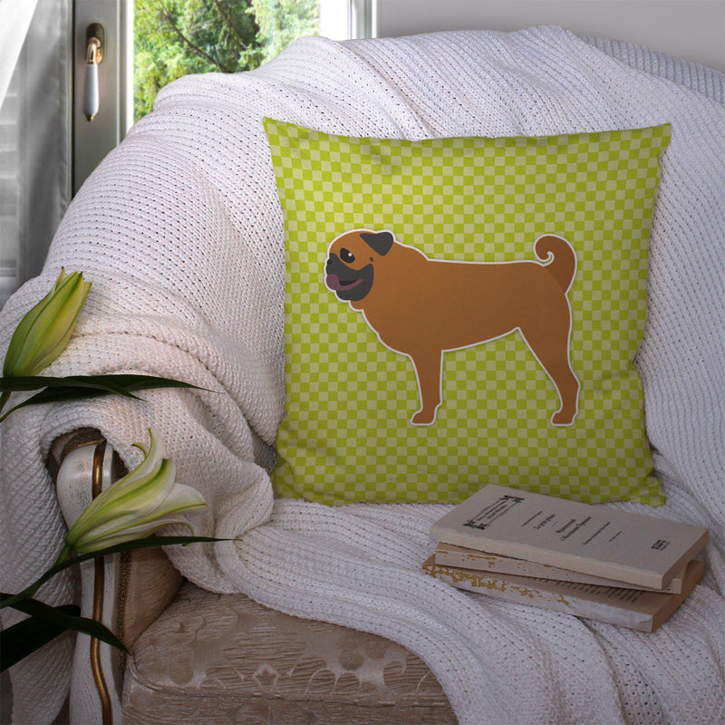 Pug Checkerboard Green Fabric Decorative Pillow BB3847PW1414