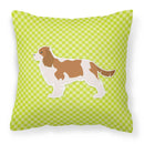 Cavalier King Charles Spaniel Checkerboard Green Decorative Throw Pillow 18x18 Indoor Outdoor Accent Cushion, Fabric Cover with Insert for Sofa, Bed, Porch & Living Room