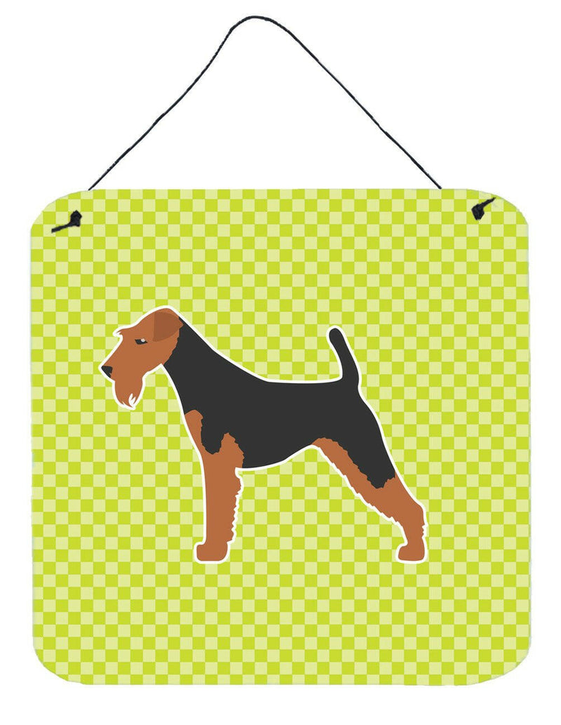 Airedale Terrier Checkerboard Green Wall or Door Hanging Prints BB3857DS66