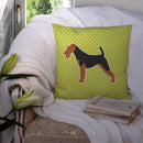 Airedale Terrier Checkerboard Green Throw Pillow - 14x14 Decorative Pillow – Art for Your Home & Patio BB3857PW1414