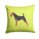 Airedale Terrier Checkerboard Green Throw Pillow - 14x14 Decorative Pillow – Art for Your Home & Patio BB3857PW1414